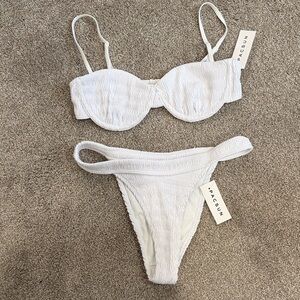 PacSun White Textured Bandeau-Style Bikini Set with Straps